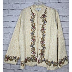 Vtg 90s Sam Hilu's Collection Quilted cotton Jacket medium Floral Garden Dainty